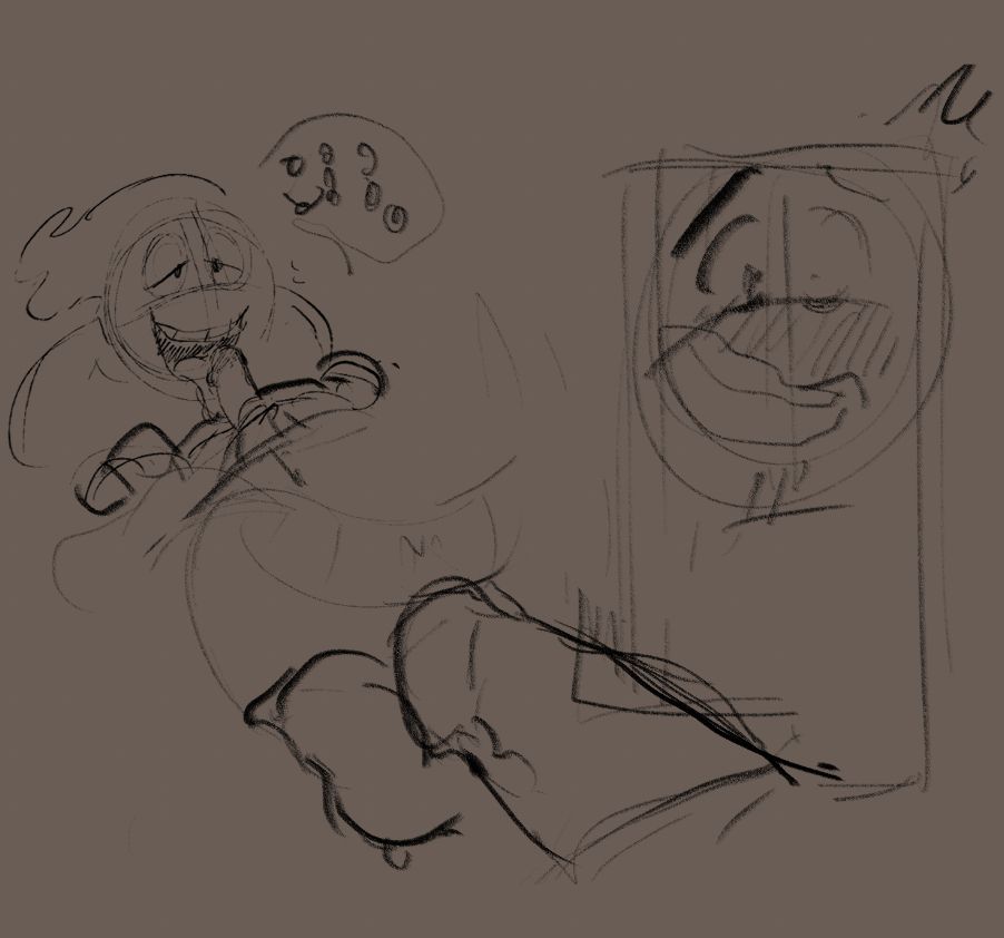 dream being sticking his tongue out and touching the man's cock with it. the man is alarmed, flustered