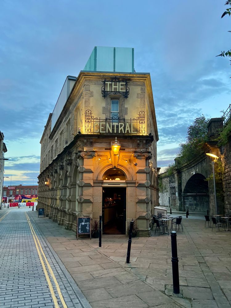 Outside The Central bar - a coffin-shaped stone pub from 1856