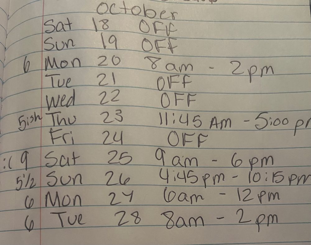 my work schedule 