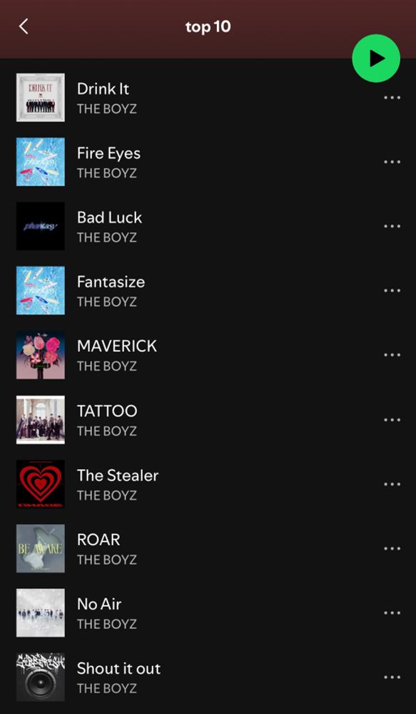 top 10 : drink it, fire eyes, bad luck, fantasize, maverick, tattoo, the stealer, roar, no air, shout it out