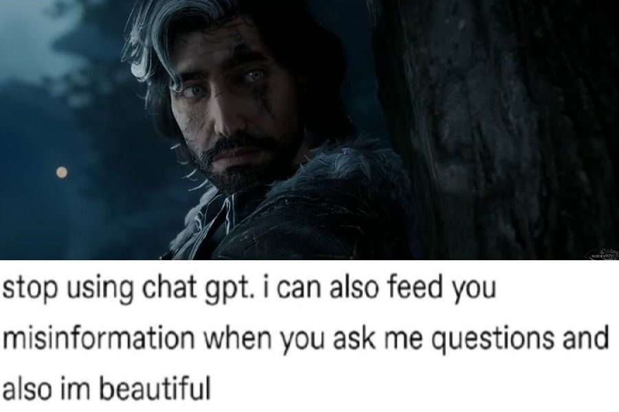 verso saying: Stop Using ChatGPT. I can also feed you misinformation when you ask me questions also I am beautiful 
