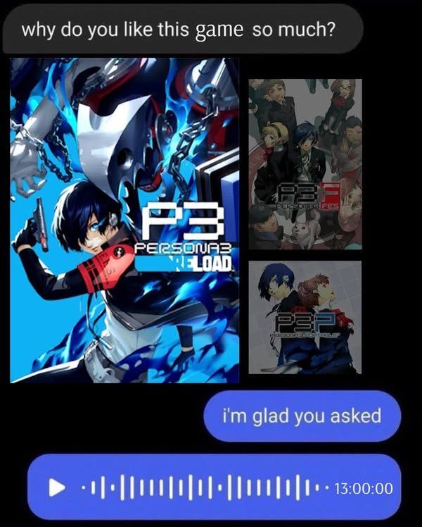 Why do you like this game? 

Persona 3, 13 hour rant