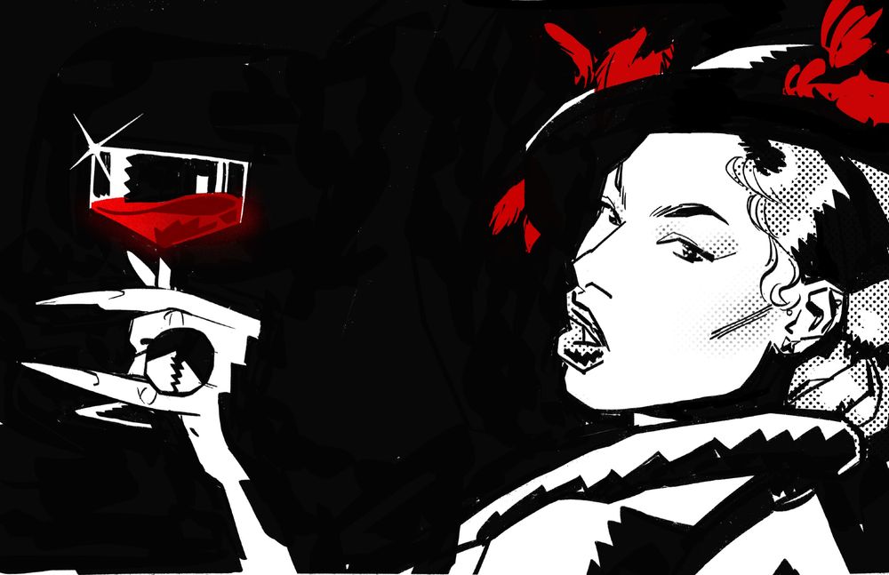 ✏ b/w and red sketch of megan thee stallion from her HISS music video