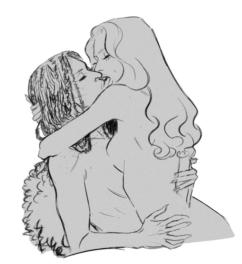 ✏ greyscale sketch of elphaba and galinda makin out