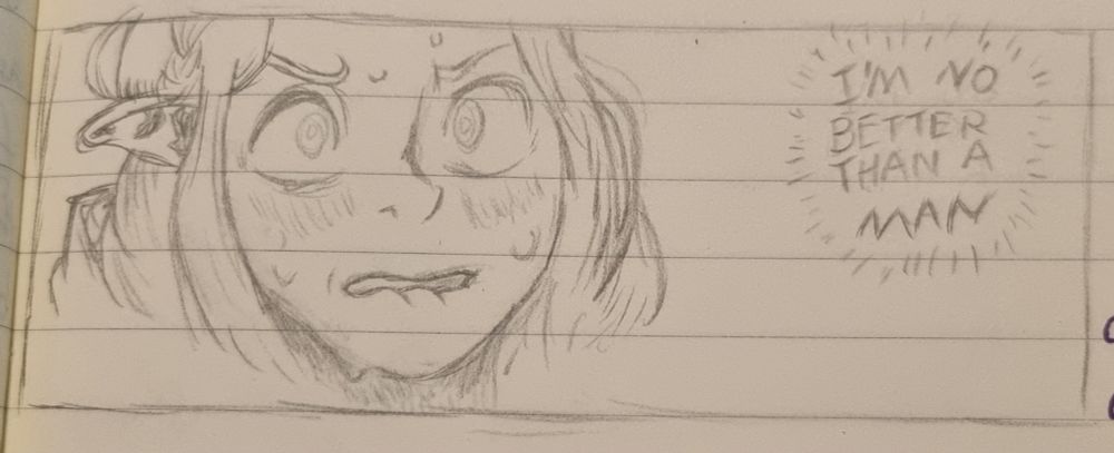 A freedrawn sketch of the Marcille "I'm no better than a man" panel.