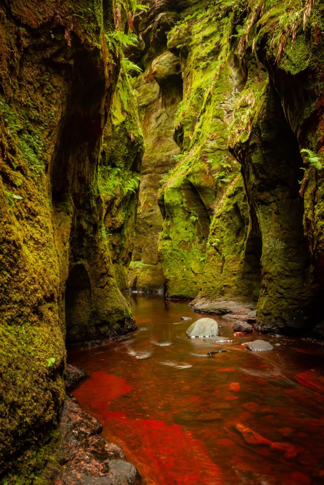 A handheld photograph in Finnich Glen (better known as Devil's Pulpit), Scotland.