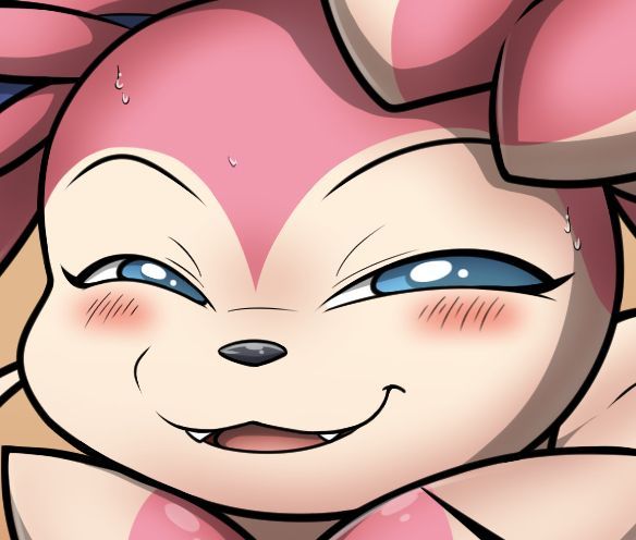 Smirking Sylveon (closeup of Gluttony from an infamous furry porn comic)