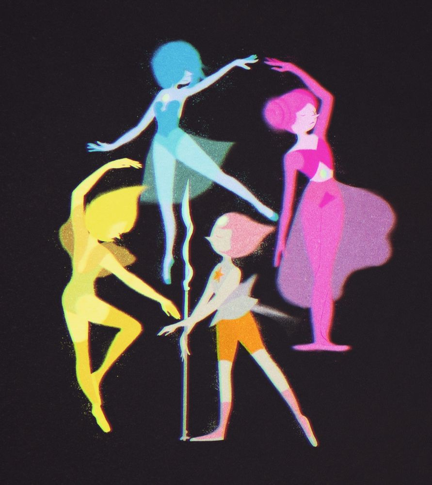 Colorful illustration of the different types of Pearls from the animated show Steven Universe.
