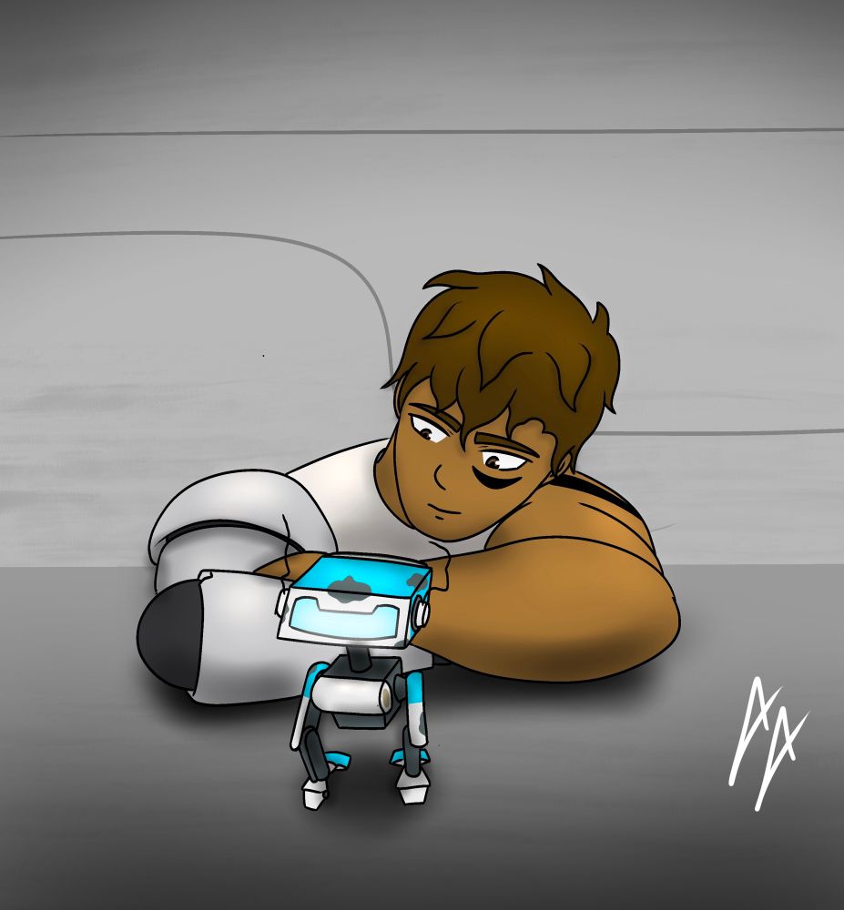 A cute little moment between Sarix and Ark. I drew this for an Artshare I did last weekend