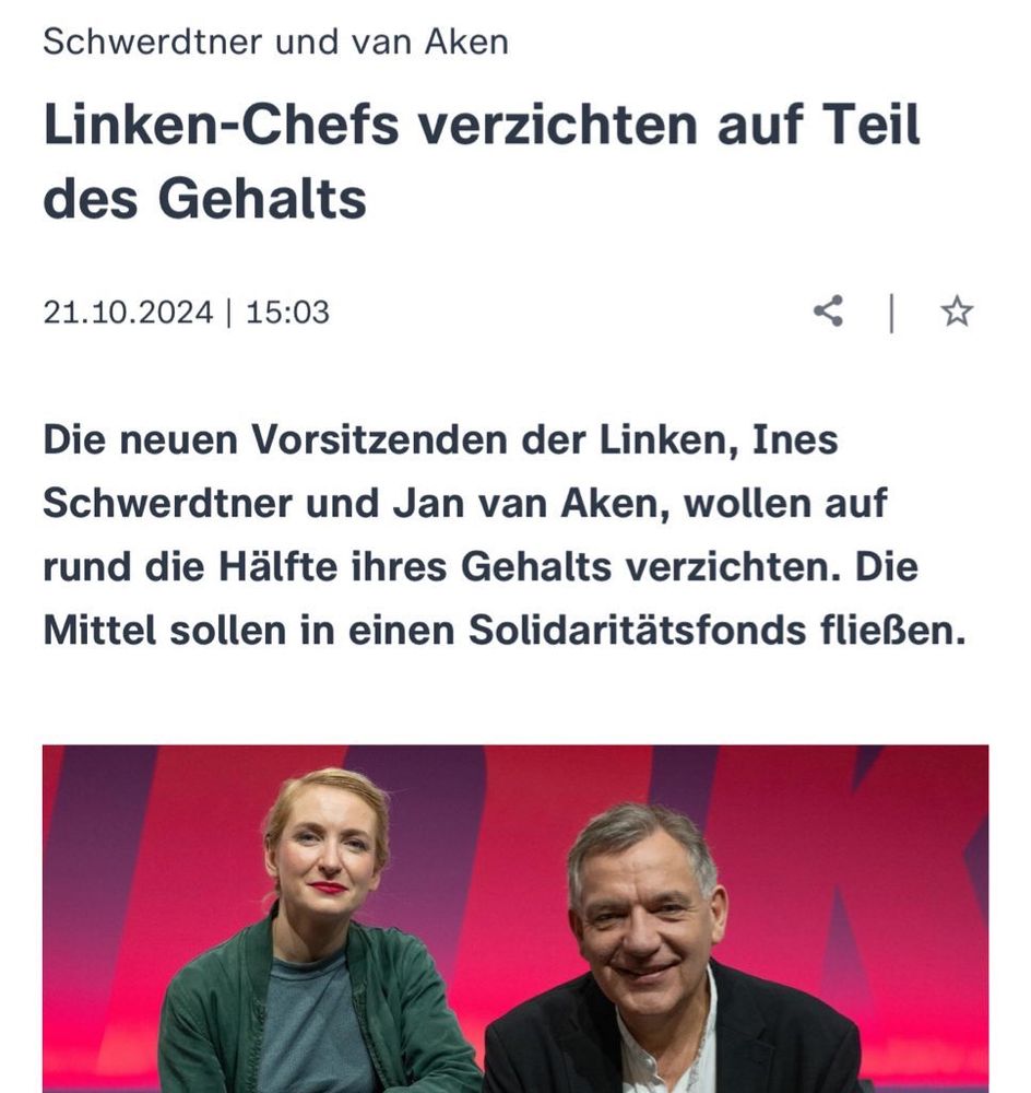 Zeitungsausschnitt: Linken-Chefs verzichten auf Teil ihres Gehalts