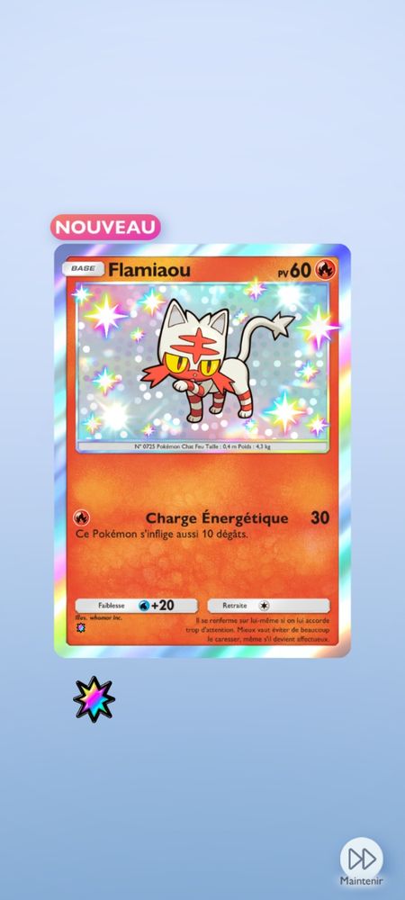 Screen pokemon TCGP carte de Flamiaou