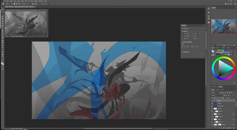 Original thumbnail layered over - lost the original file so I started from scratch. Overlayed this after finishing the newer version out of curiosity to where it'd line up. 