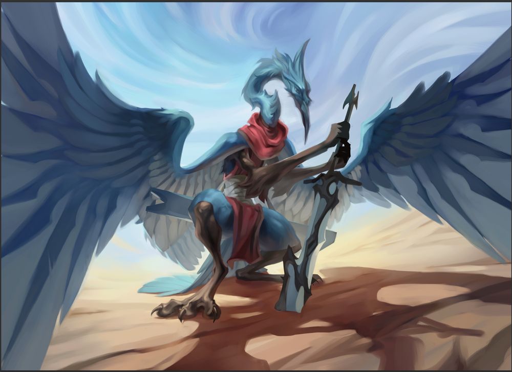 WIP - Crane Arukai hybrid welding a sword in a dynamic pose
#art #furry #furryart