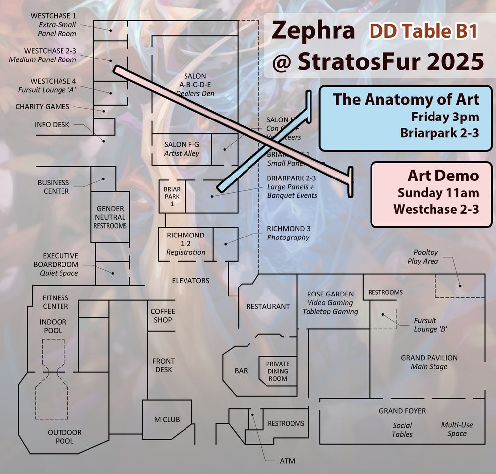 Find Zephra at Stratosfur, running two panels
#art #furry #furryart