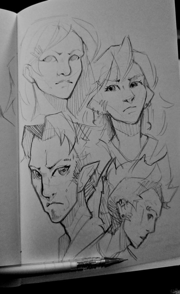 Quick human face pencil sketches for practice
