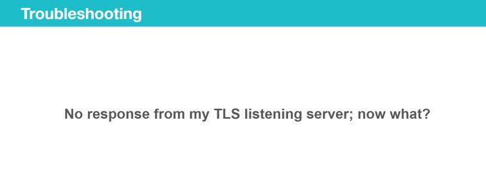 One of the slides: Troubleshooting.

"No response from my TLS listening server; now what?"