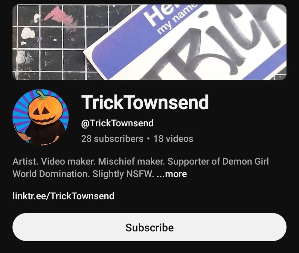 A screenshot of my YouTube channel TrickTownsend