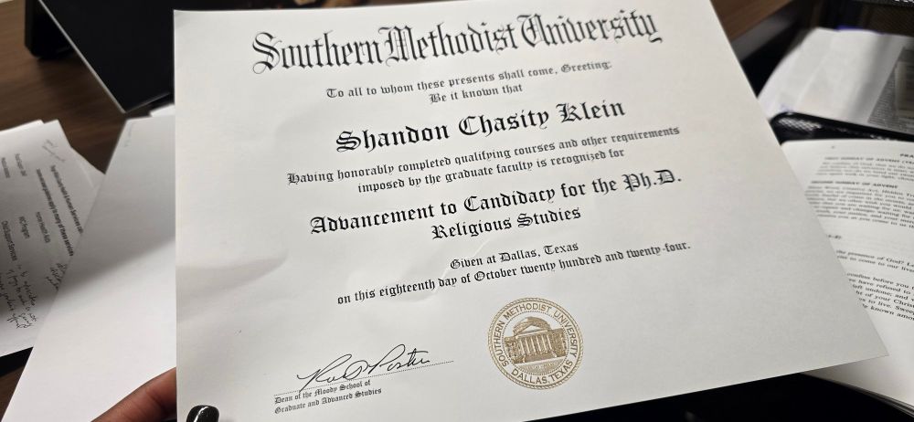 Certificate for the Advancement to Candidacy for Ph.D in Religious Studies