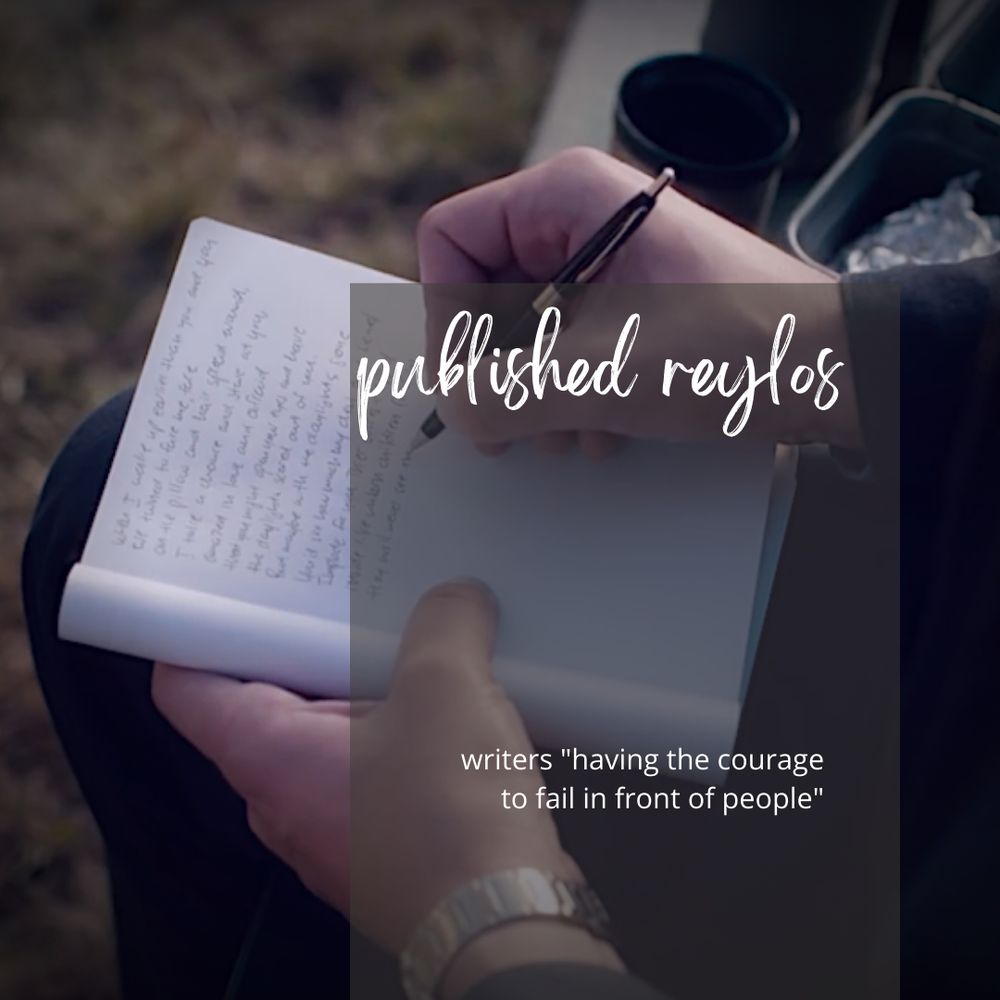 Adam Driver as Paterson writing poetry.

Text overlay saying "Published Reylos" and "writers 'having the courage to fail in front of people' ", a quote of Adam Driver describing actors but now applied to writers