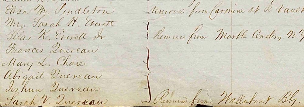 Handwritten record from Green-Wood Cemetery