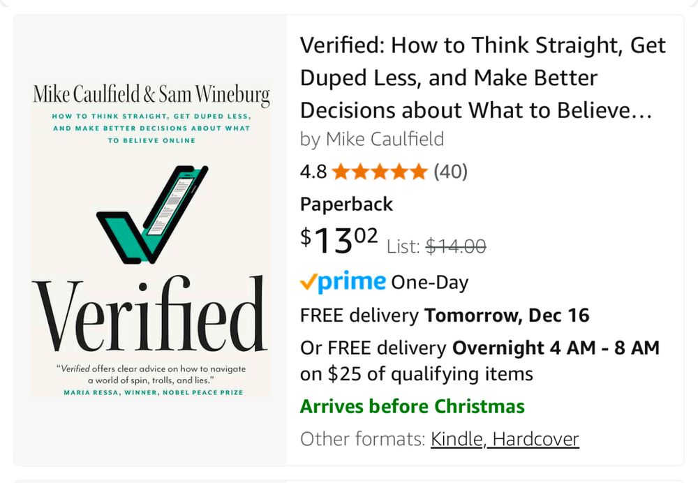 A screenshot of the book verified by Mike Caulfield.