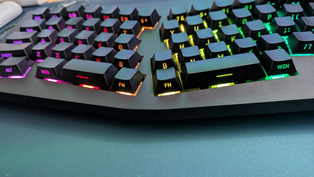 My keyboard with two "B" keys, two Windows keys and, because this is a split keyboard, two space bars.