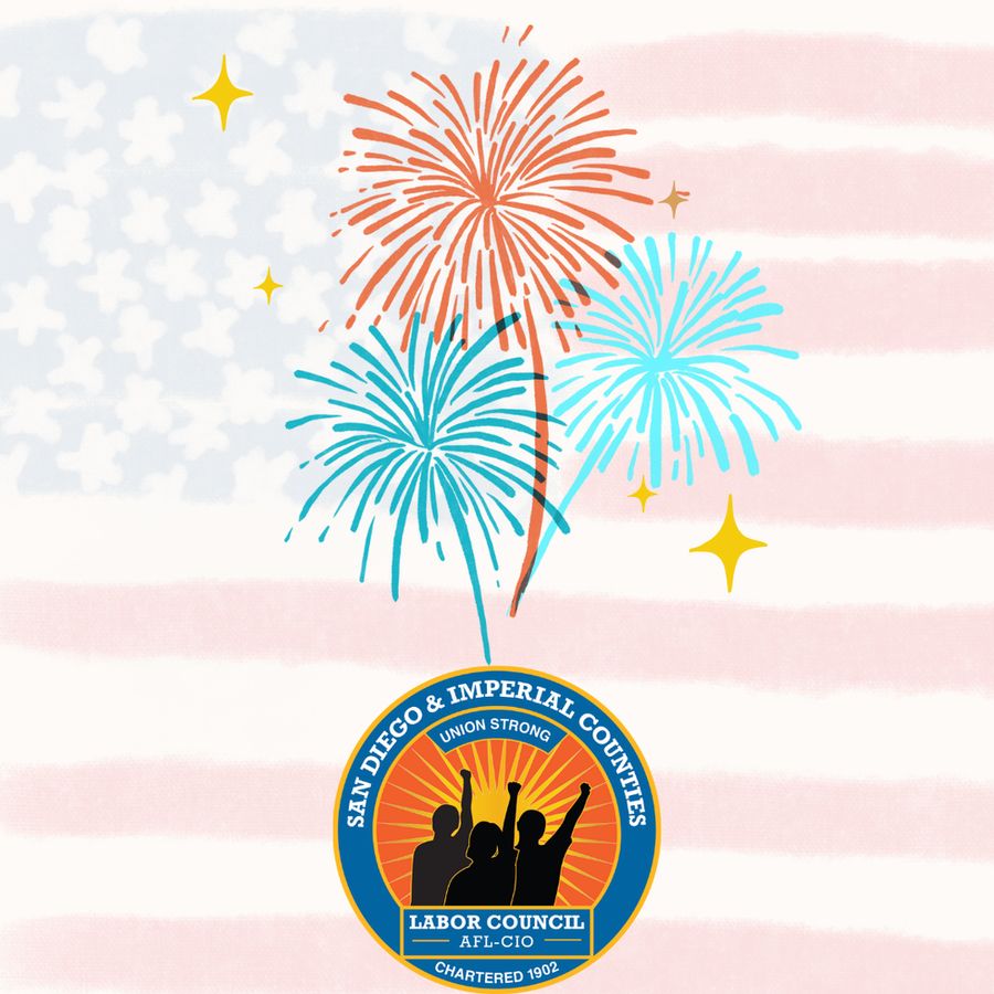 Graphic with an American flag in the background, fireworks, and the SDICLC logo at the bottom