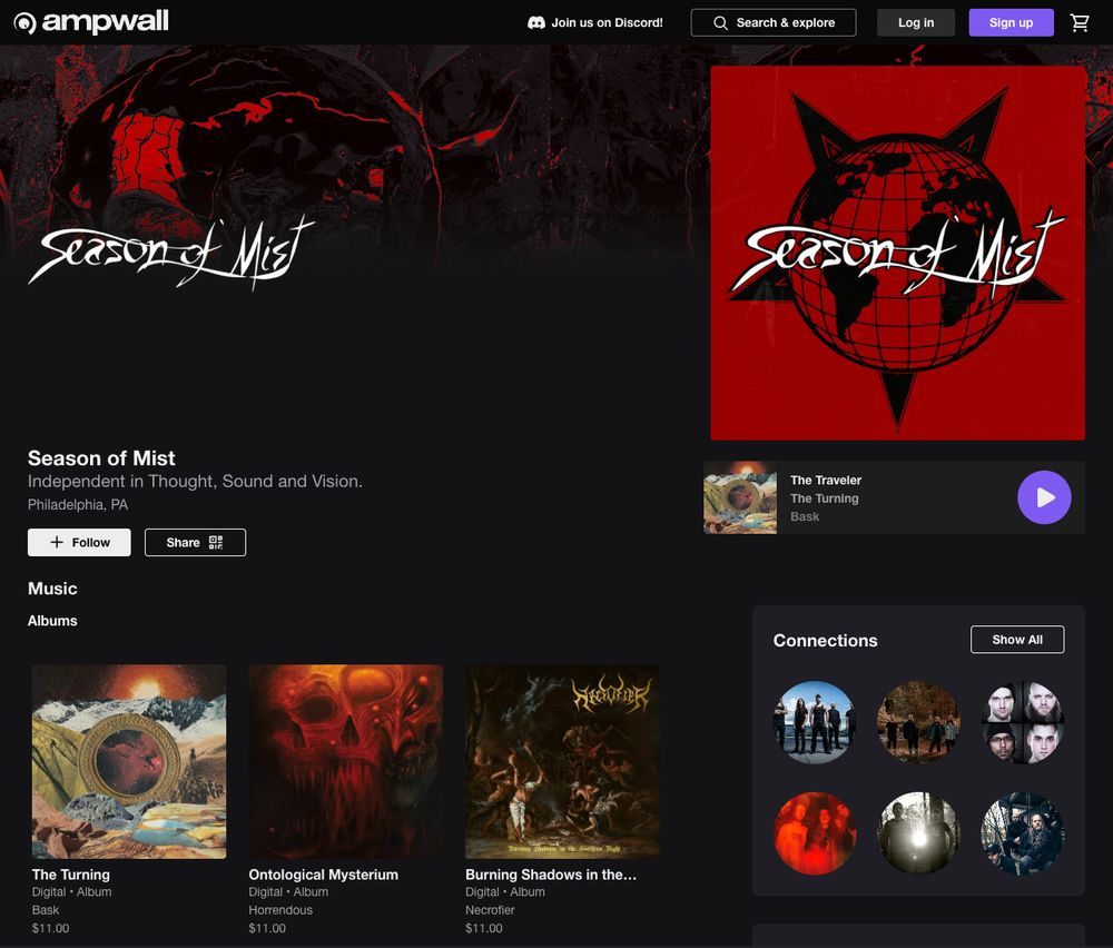 The Ampwall page for the record label Season of Mist