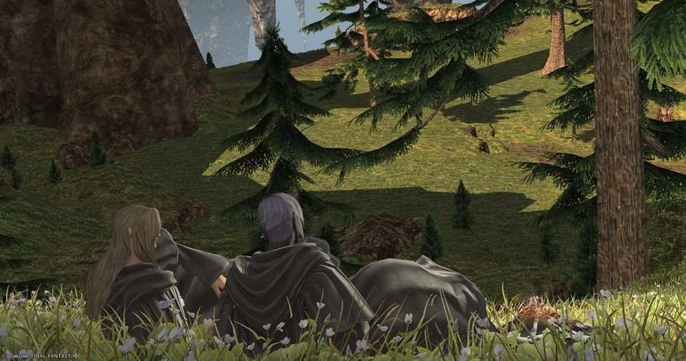 An extremely specific niche pairing of an OC Amaurotine and Meletos the Inscrutable overlooking what would become Abalathia to them. They're somehow also ancients of Ted and Steve. Don't think about it too hard.