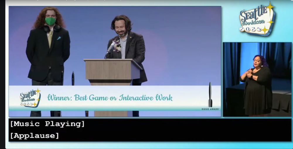 Jason and Brian Bucklew's son receive the Hugo award for Best Game 2025.