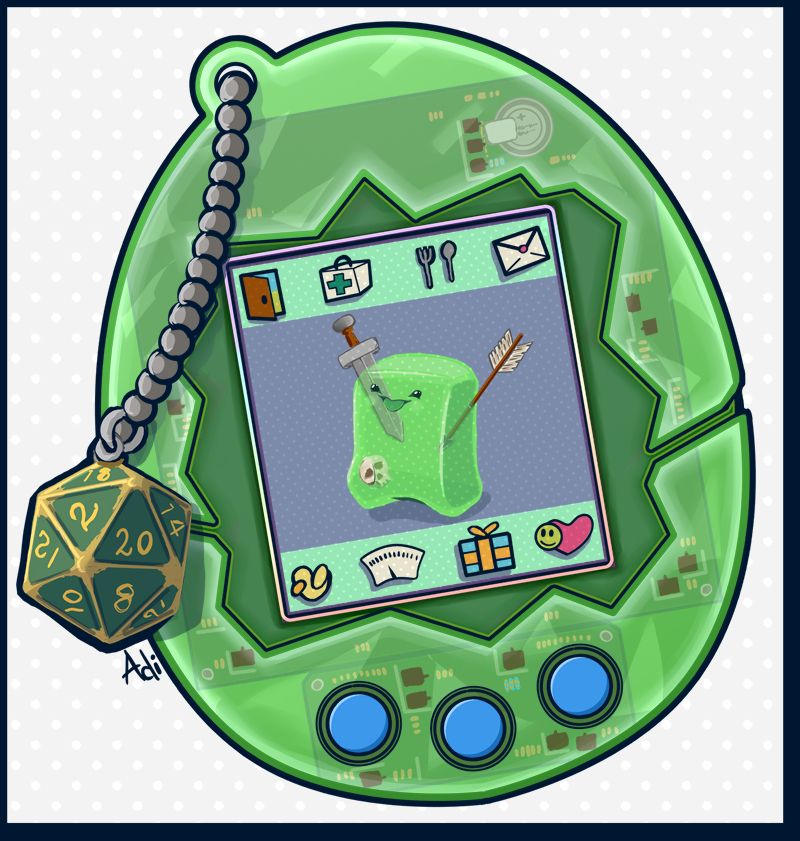 Woubble tamagotchi with a d20b charm - Character belongs to Lauren Walsh