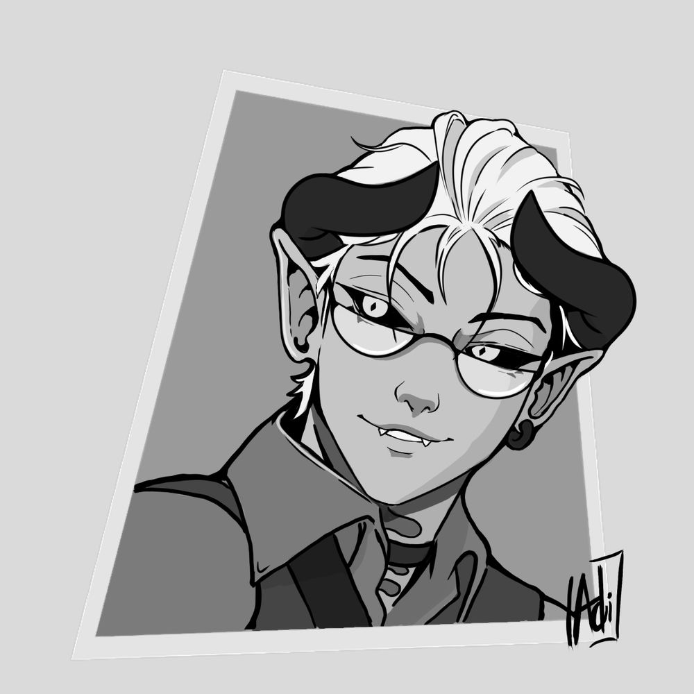 BW portrait of Limes the demon librarian 