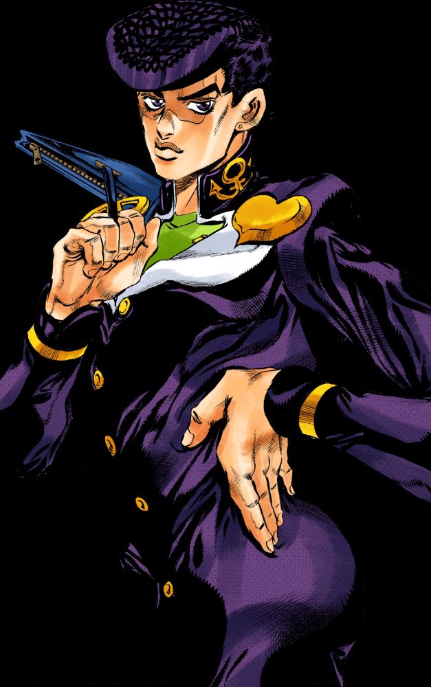 image of Josuke Higashikata from Part 4 of Jojo's Bizarre Adventure, who is the uncle of the much older character Jotaro Kujo, protagonist of Part 3 of the same series. This is because Joseph Joestar, the protagonist of Part 2, is a philandering piece of garbage