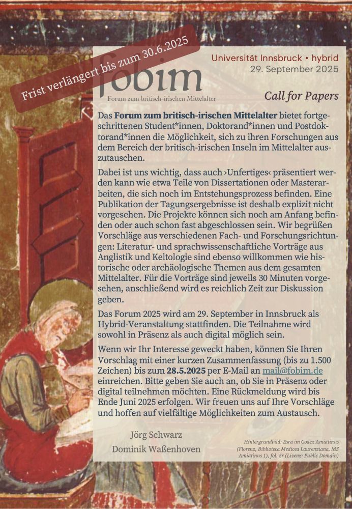 Abbildung des Call for Papers für das Forum zum britisch-irischen Mittelalter in Innsburck