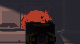 ambulant (nonassociatedidiot's slugcat sona) lies on the same block as before, now looking unhappier