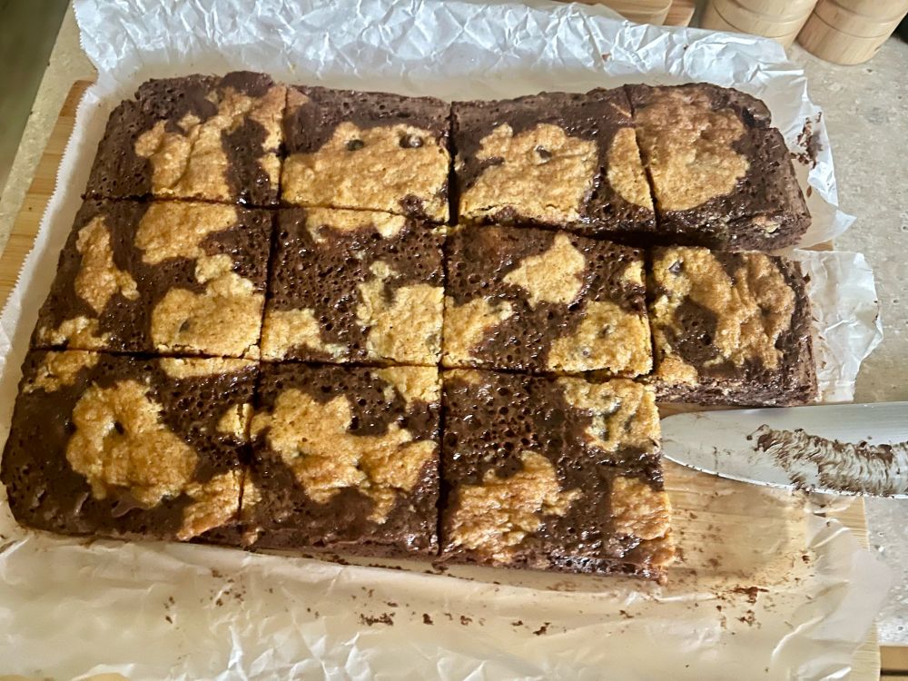 Cut brookies on a cutting board