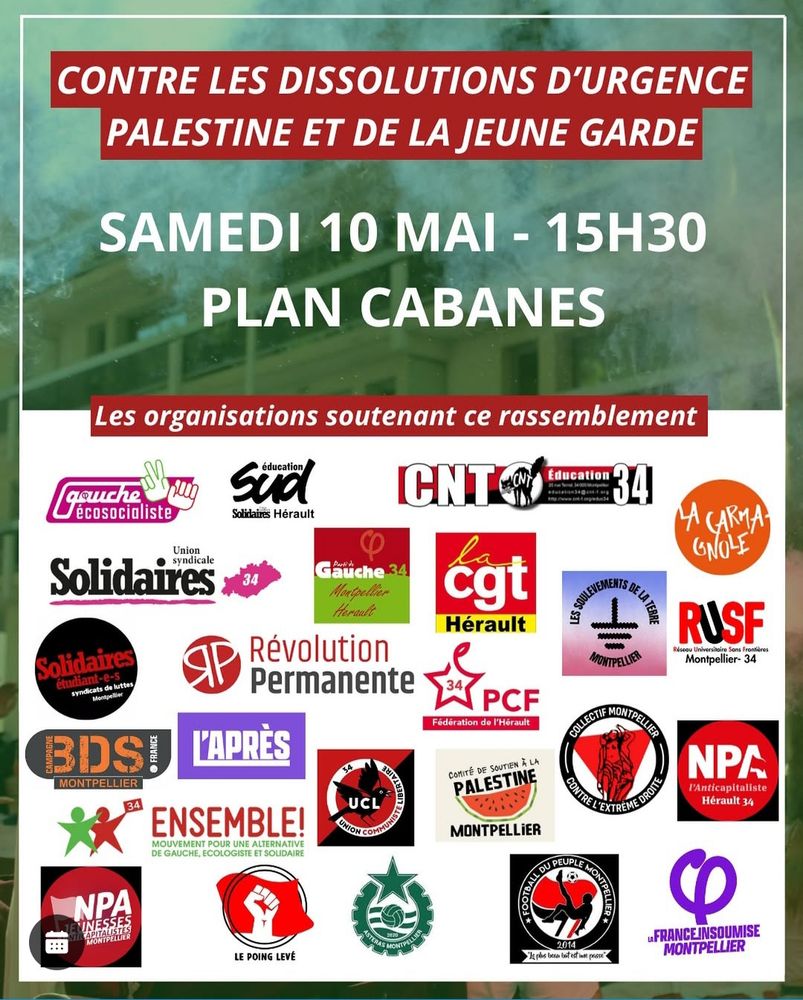 Contre les dissolutions d'Urgence Palestine et de la Jeune Garde