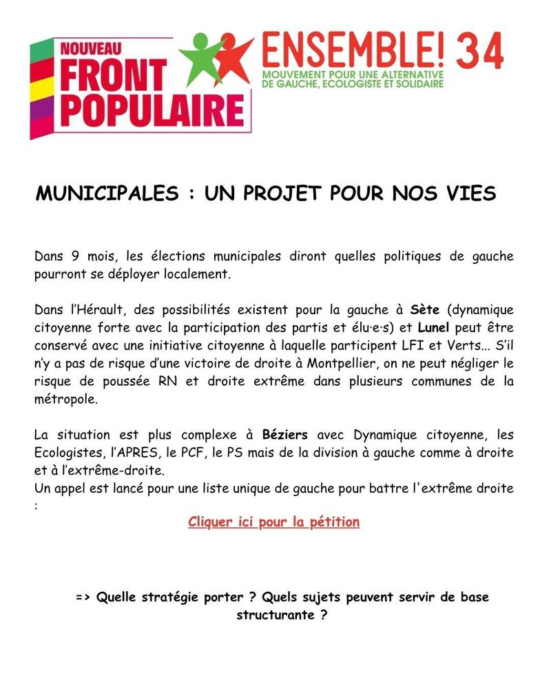 Municipales un projet pour nos vies à Sète, Lunel, Béziers