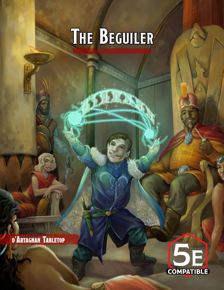 The cover of the Beguiler Class.
A halfling wowing a croud in a throneroom with this display of illusory magic