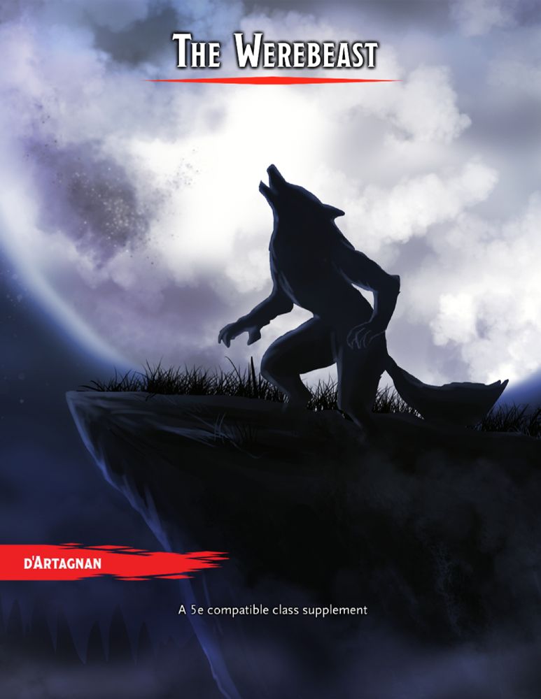 The cover of the Werebeast Class
The silhouette werewolf howling in front of a fullmoon while overlooking a cliff with pine trees in the distance
