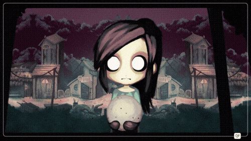 A girl holding an orb in front of a silent town while she searches for missing villagers
