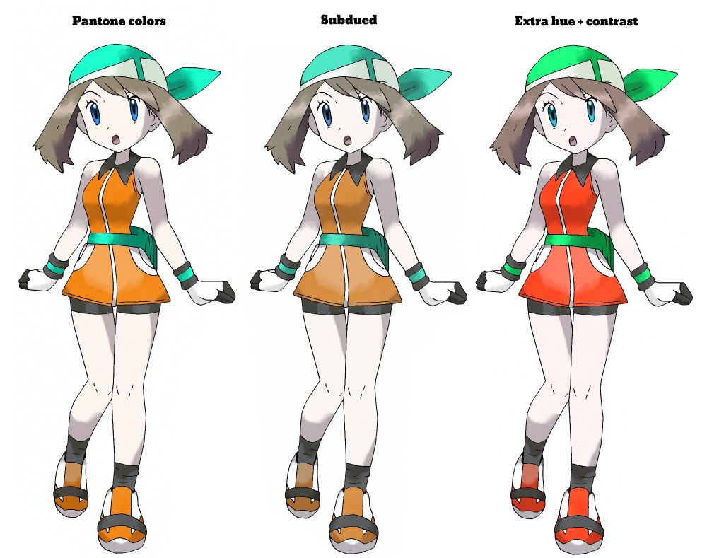 A drawing of Emy (May) with different colorizing filters.