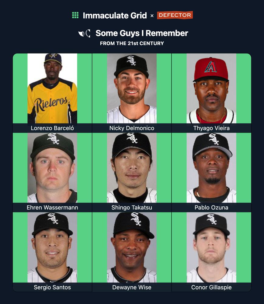 Portraits of immortal 21st century baseball players Lorenzo Barceló, Nicky Delmonico, Thyago Vieira, Ehren Wassermann, Shingo Takatsu, Pablo Ozuna, Sergio Santos, DeWayne Wise, and Conor Gillaspie.