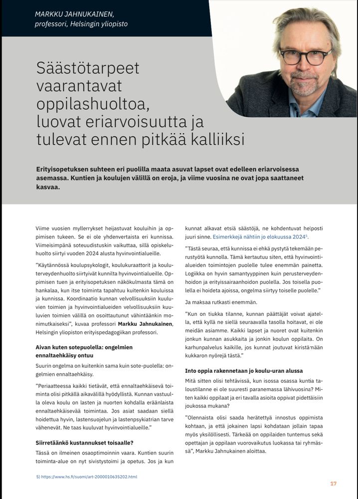 Säästötarpeet lasten ja nuorten tuen järjestämiseksi vaarantavat oppilashuoltoa, luovat eriarvoisuutta ja tulevat ennen pitkää kalliiksi