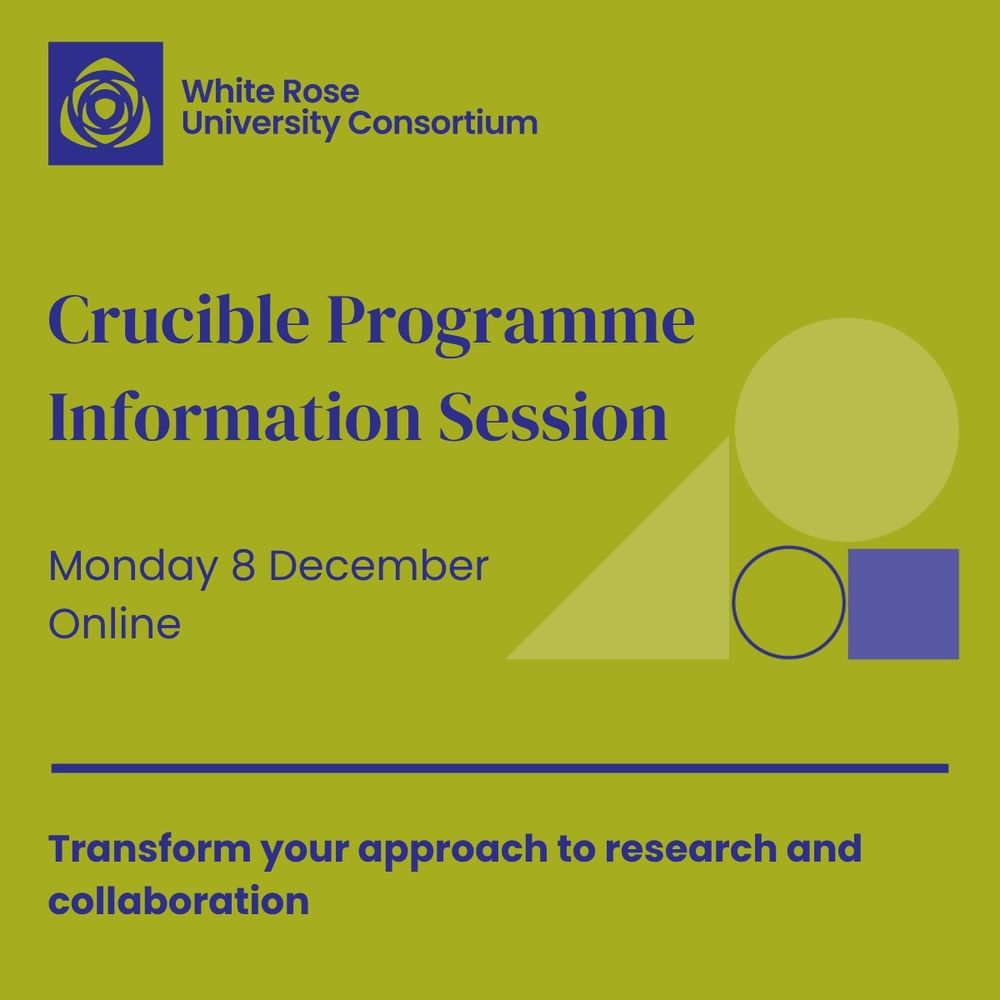 Promo slide for the webinar. It says Crucible Programme Information Session, Monday 8 December, Online. Transform your approach to research and collaboration.