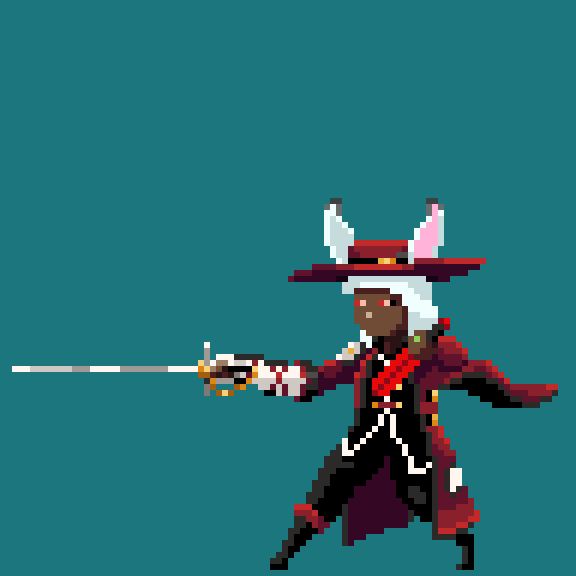 An idle animation for a Viera Red Mage from the Final Fantasy universe, wielding a rapier and a red crystal dagger.