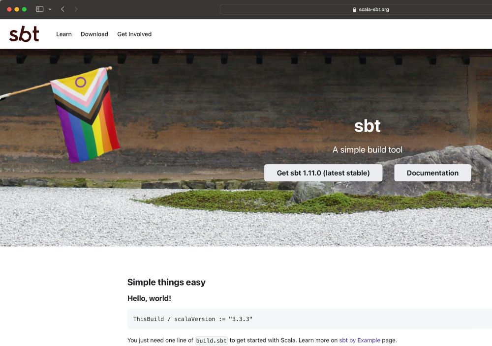 screenshot of sbt-scala.org with Progress Flag
