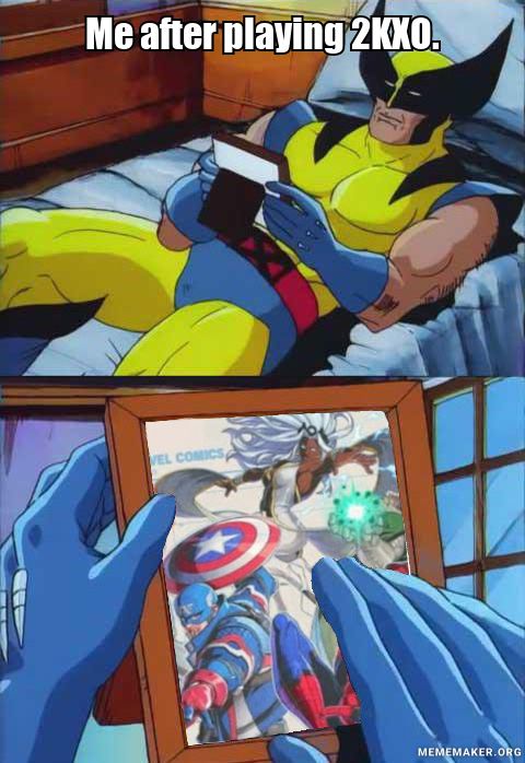 The infamous Wolverine meme. He lays on his bed, lovingly looking at a photo. In panel 2 it’s revealed to be Marvel Tokon Fighting Souls.