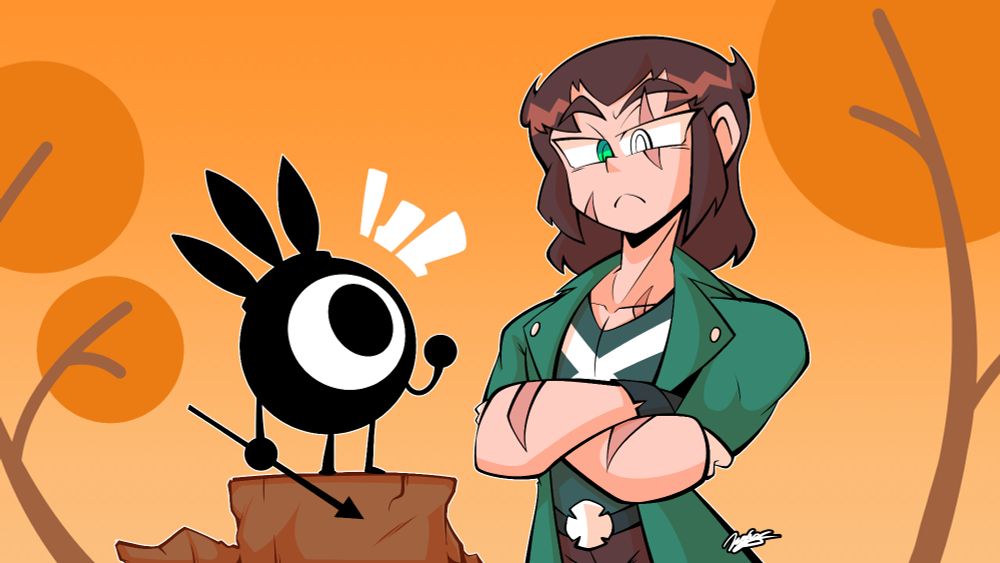A small mono eyed creature known as a Patapon conversing with a young man.