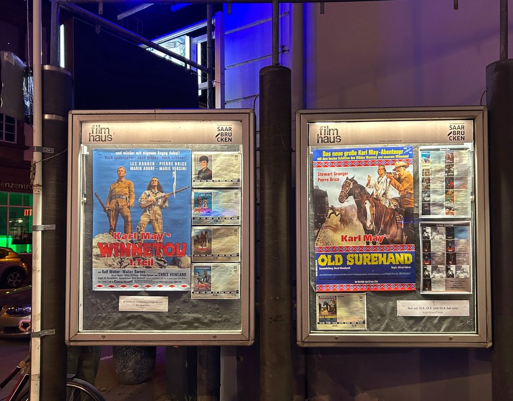 Aushangfotos am Filmhaus Saarbrücken für die Karl-May-Reihe, die bis Mitte August läuft.